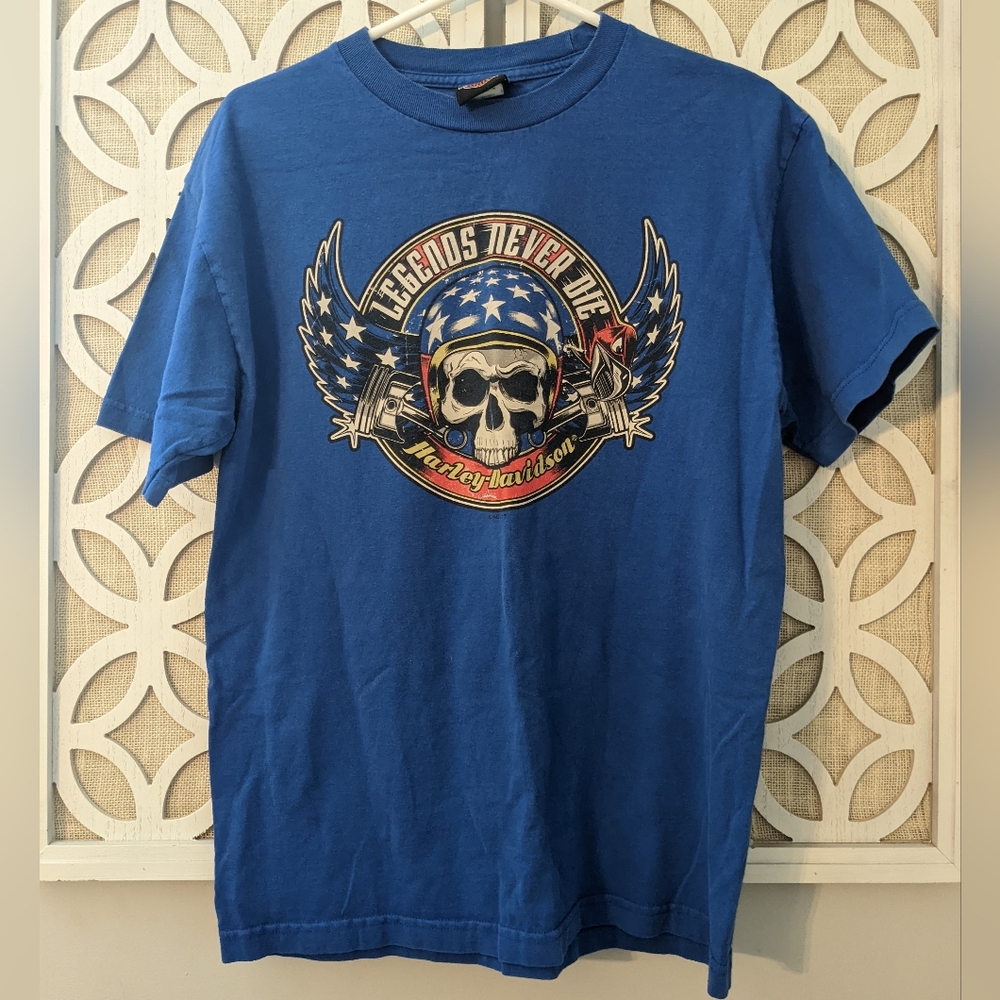 Harley Davidson Skull graphic‎ tee Front Back Legends Never Die adult M